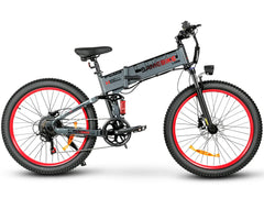 SAMEBIKE LO26-Plus Electric Bike with red wheels on a white background