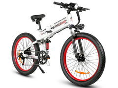 White - SAMEBIKE LO26-Plus Electric Bike electric bike with red wheels on a white background