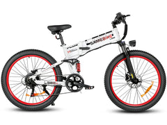 White - SAMEBIKE LO26-Plus Electric Bike with red tires on a white background