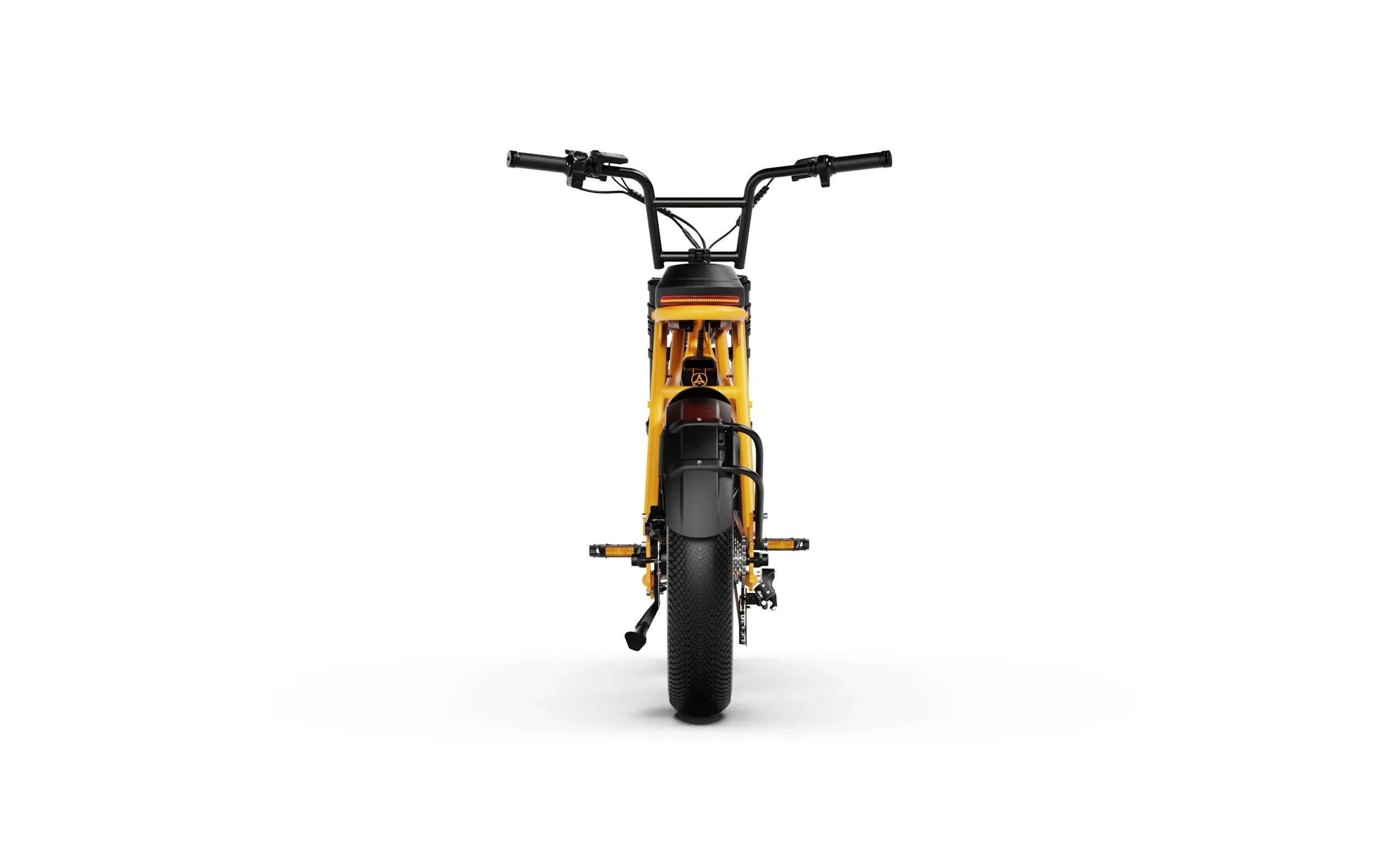 Taillight view of Yellow A-Spadz Cavet Air Electric Bike on a white background