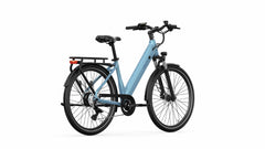 back view of Surf Blue A-Spadz Qreate City Air Electric Bike on a white background