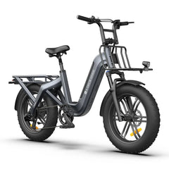 Gray ADO OASIS ONE Fat Tire Electric Bike with black seat and tires on a white background - Pogo Cycles