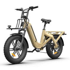 Beige ADO OASIS ONE Fat Tire Electric Bike with black frame and tires on a white background - Pogo Cycles