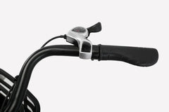 Close-up of ergonomic rubber handlebar grip with Shimano gear shifter on the Cysum X-City Electric Bike β available at Pogo Cycles UK, eligible for cycle to work scheme.