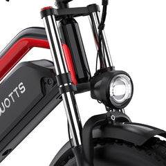 Close-up of a scooter's headlight and suspension fork - DUOTTS N26 Electric Bike