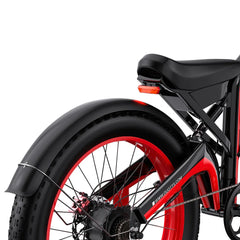 Close-up of a DUOTTS N26 E bicycle with red rim and black frame on a white background