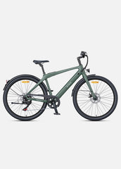 Side profile of ENGWE MapFour N1 Air e-bike in matte green, available at Pogo Cycles UK – featuring sleek frame design, urban tires, and rear hub motor on a clean white backdrop.