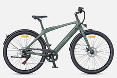 Side profile of ENGWE MapFour N1 Air e-bike in matte green, available at Pogo Cycles UK – featuring sleek frame design, urban tires, and rear hub motor on a clean white backdrop.