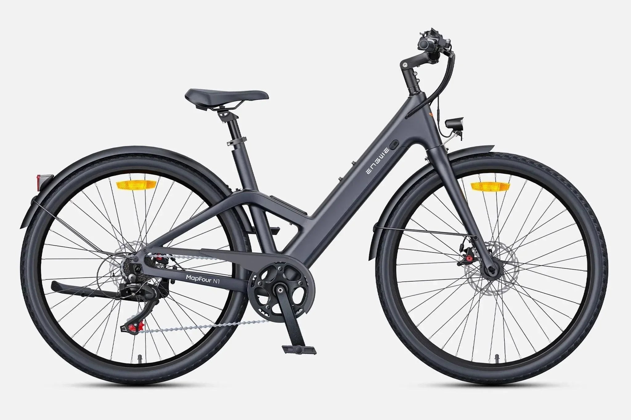 ENGWE MapFour N1 Air electric bike black – commuter e-bike with disc brakes, fenders, and integrated battery, Pogo Cycles UK.