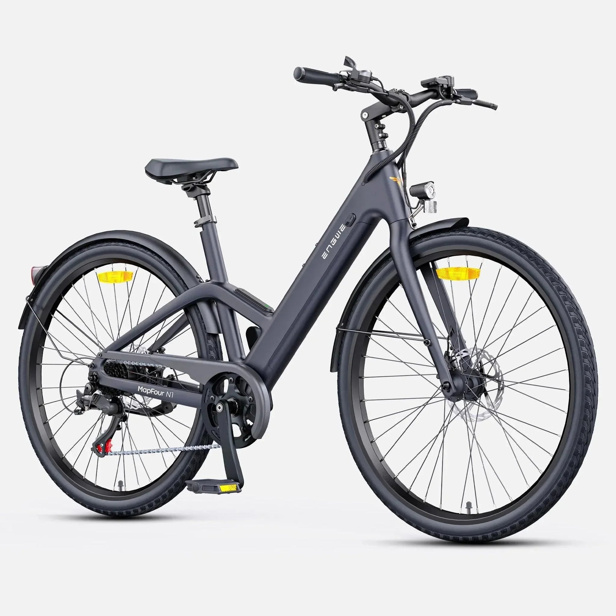 Sleek matte black ENGWE N1 Air electric bike designed for daily commuting – ergonomic ride, clean frame, and rear view showcasing comfort and performance – Pogo Cycles UK.