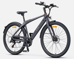 Stylish matte black ENGWE MapFour N1 Air electric bike designed for smooth urban commuting, featuring a modern frame, ergonomic saddle, and integrated battery – from Pogo Cycles UK.