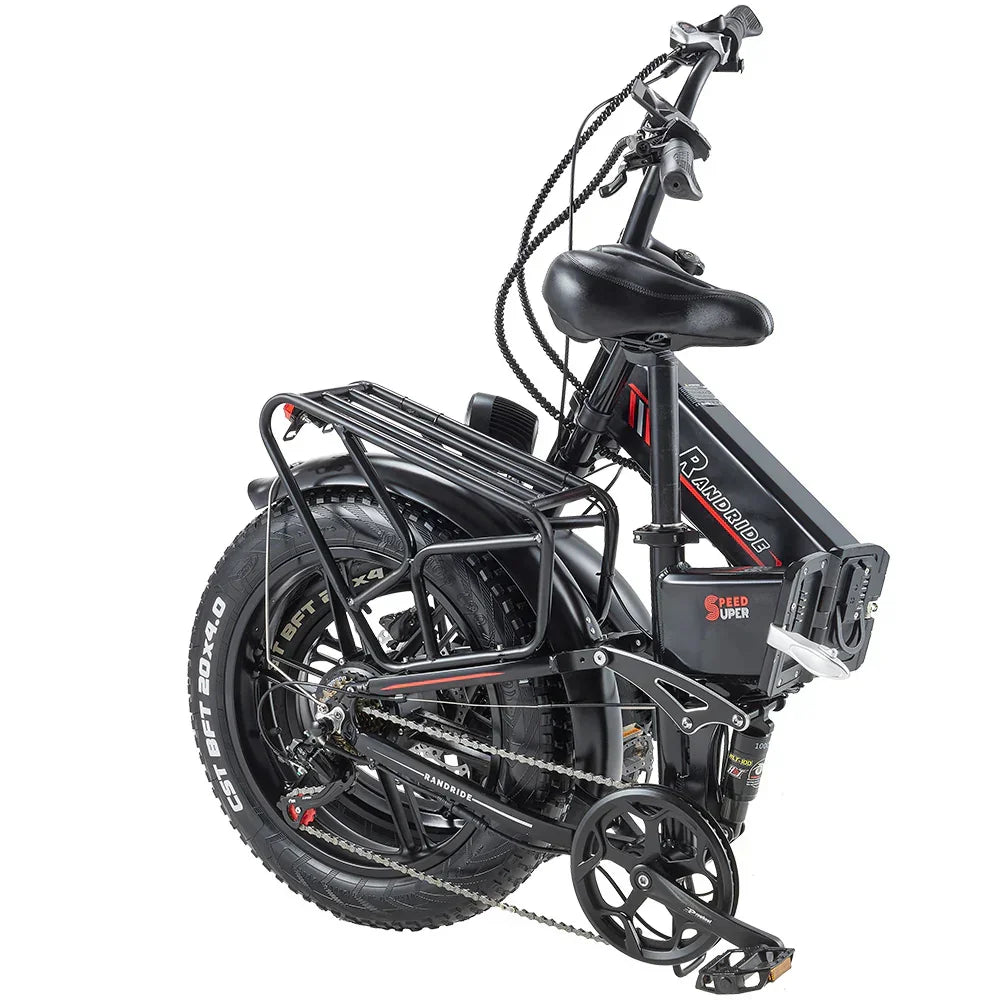 RANDRIDE YX20M-2 Dual Motor Electric Bike in black with a basket on a white background