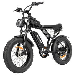 Black electric bike with 'RidStar' branding on a white background