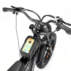 Black - Ridstar Q20 Mini Bike with a smartphone mount on a white background