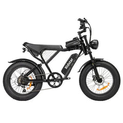 Black electric bike with 'Ridstar' branding on a white background