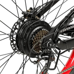 Close-up of a SAMEBIKE LO26-Plus Electric Bike gear system with a white background