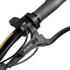 Close-up of a SAMEBIKE LO26-Plus Electric Bike handlebar with brake lever and gear shifter on a white background