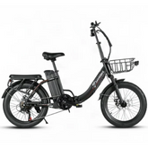 A black SAMEBIKE CY20 Pro Electric bicycle with fat tires, a step-through frame, a rear cargo seat, a front basket, and a central battery pack, shown against a plain white background.