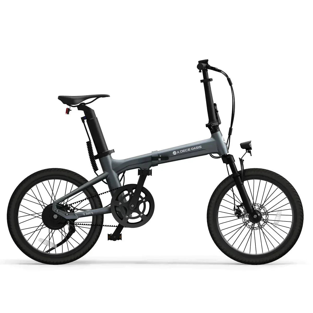 ADO Air 20S folding electric bike in grey, side view on white background