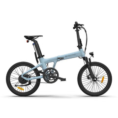 ADO Air 20S folding electric bike in light blue, side view against white background