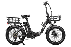 VITILAN U3 electric bike in black side view with front and rear baskets