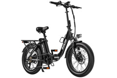 VITILAN electric bike in black, side view with fat tires and rear cargo rack
