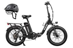 VITILAN U3 electric bike in black, side view, with matching black helmet