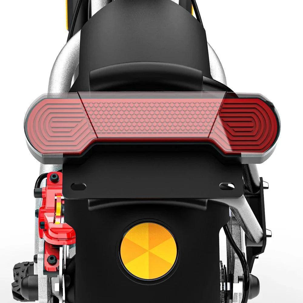 Coswheel CT20S electric bike rear view showing tail light and brake disc