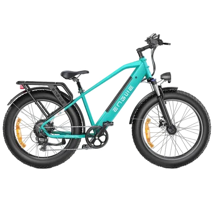 Engwe E26 electric mountain bike in teal, side view against a white background
