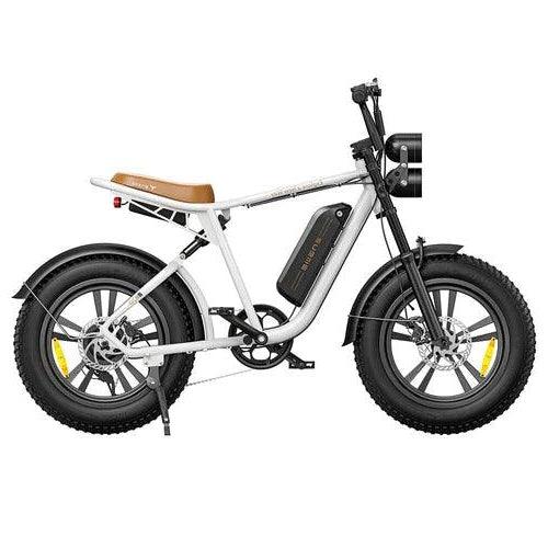 Engwe M20 electric bike in white, side view with large tires and visible battery