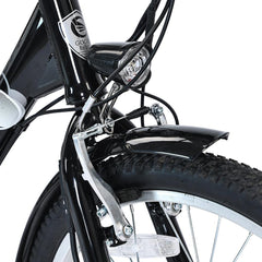 Close-up view of the front section of a GOGOBEST electric city tricycle cargo e-bike, showing the headlight, brake system, tire, and front fender.
