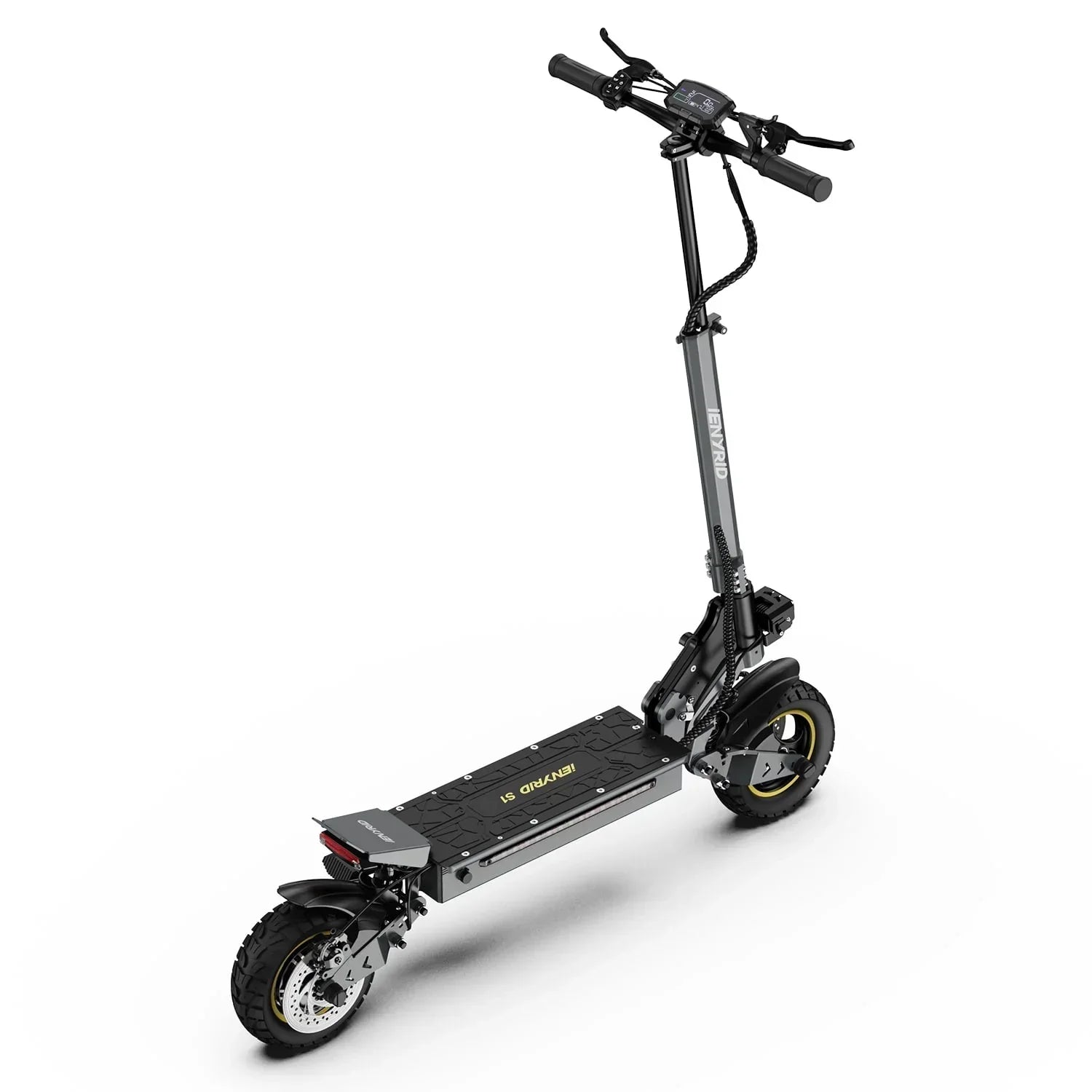 Side view of Black iENYRID S1 All-Terrain Electric Scooter on a white background