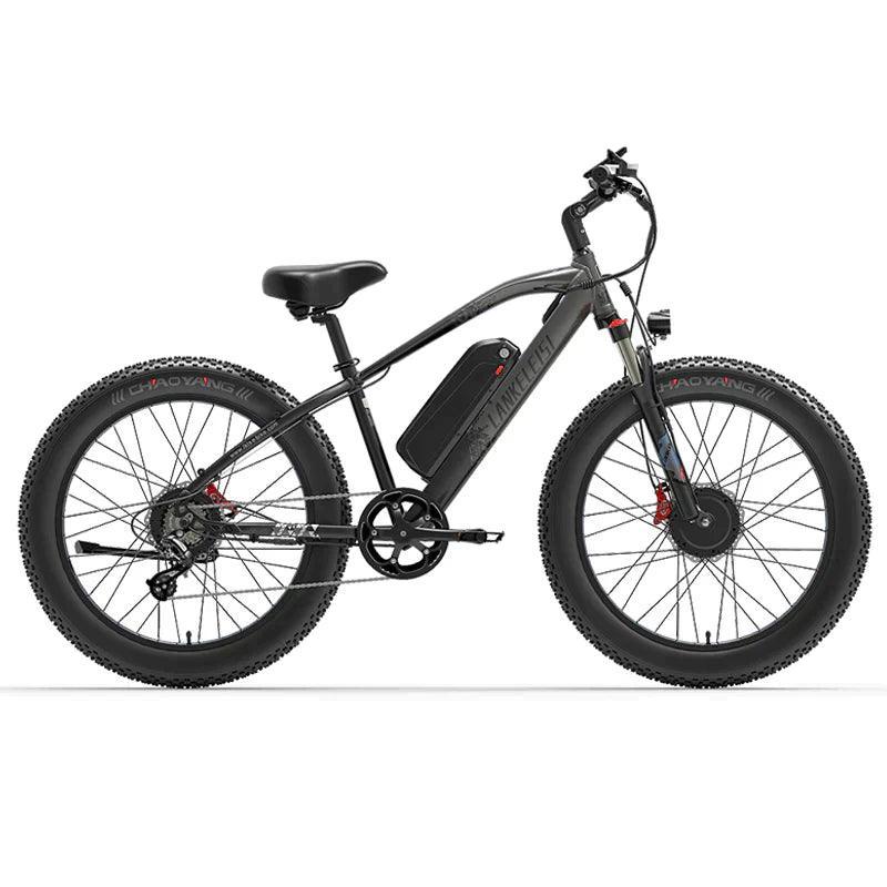 Lankeleisi MG740 Plus electric bike in black, side view with fat tires and battery