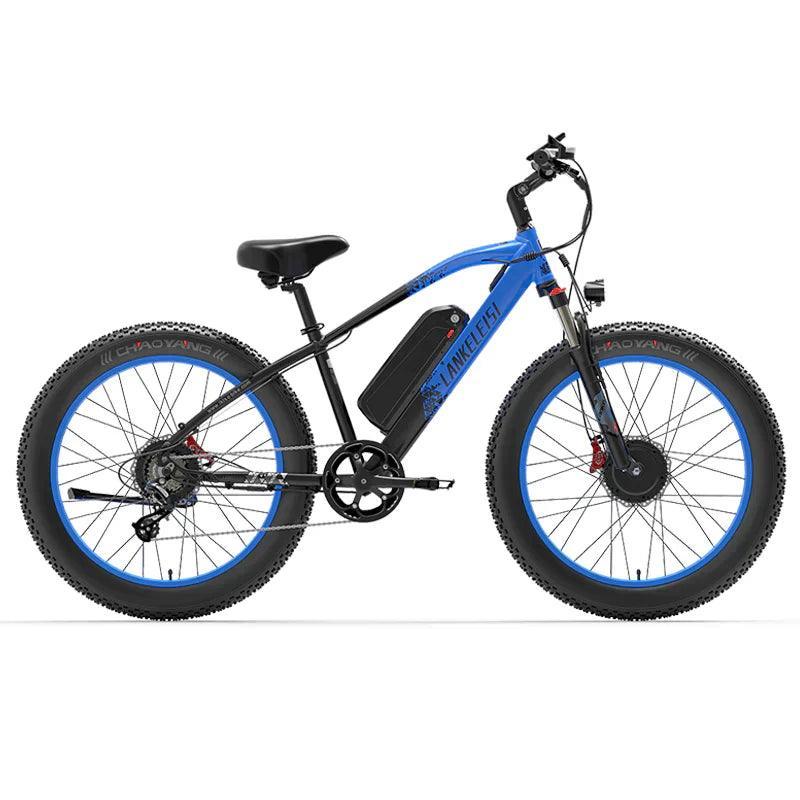 Lankeleisi MG740 Plus electric bike in blue and black, side view with fat tires