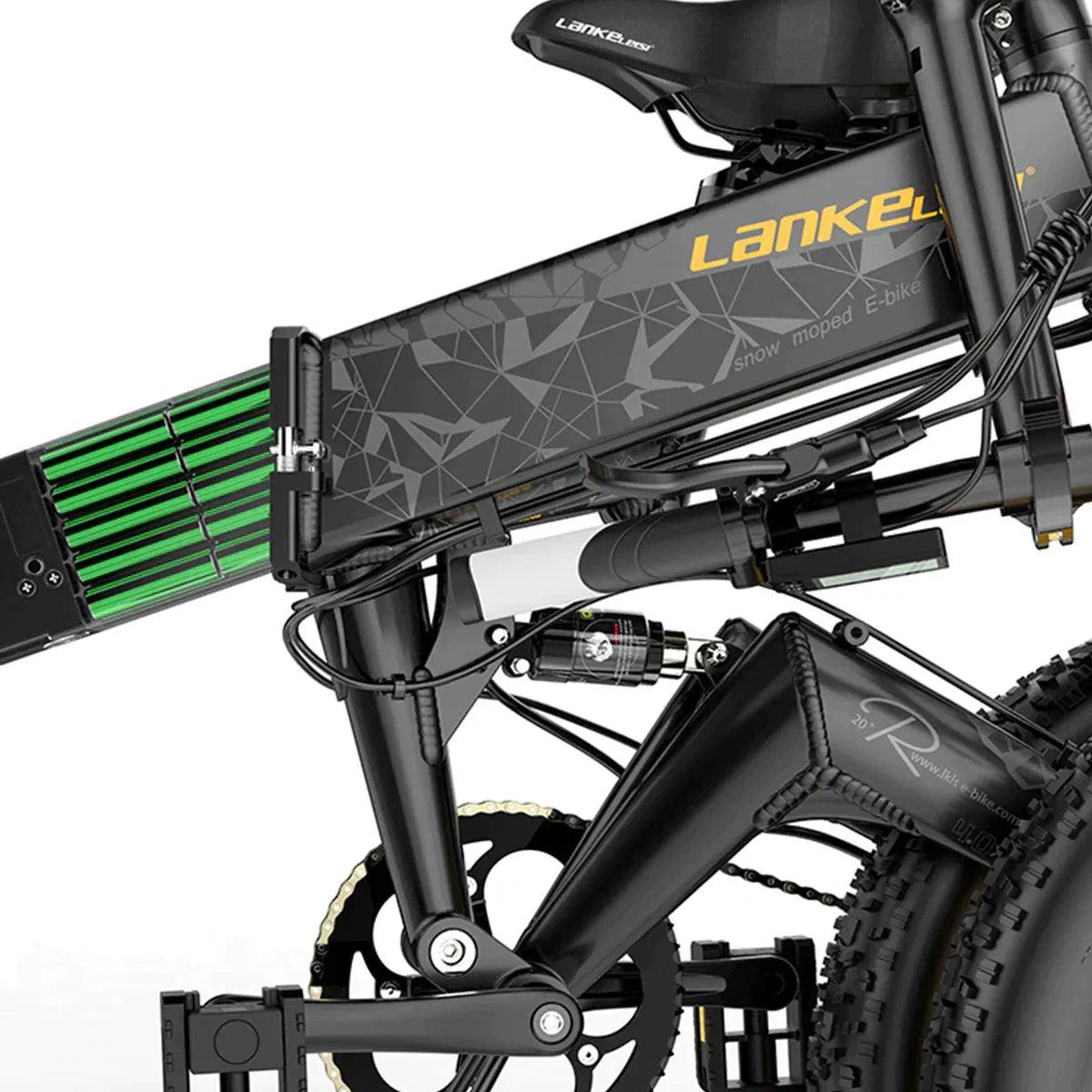Lankeleisi RV700 electric mountain bike black frame with battery and suspension side view