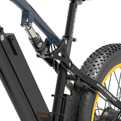 Lankeleisi RV700 mountain e-bike rear suspension and black battery close-up