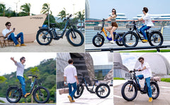 Ridstar MN26 Electric Bike - .A collage of images showcasing rider experience in urban city.