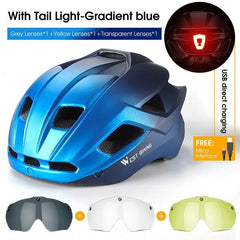 WEST BIKING Men Women Cycling Helmet With Taillight Goggles Sun Visor Lens Bicycle Helmet MTB Road Bike E-Bike Motorcycle Helmet - Pogo Cycles