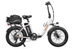 VITILAN U3 electric bike in white, side view with rear cargo bag and fat tires