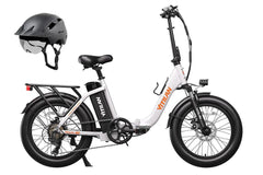 VITILAN U3 electric bike in white, side view, with black safety helmet above.