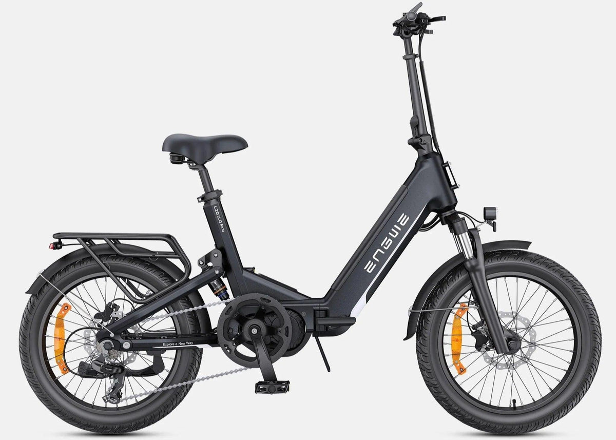 ENGWE L20 3 Pro electric bike in black, side view with rear rack and suspension.