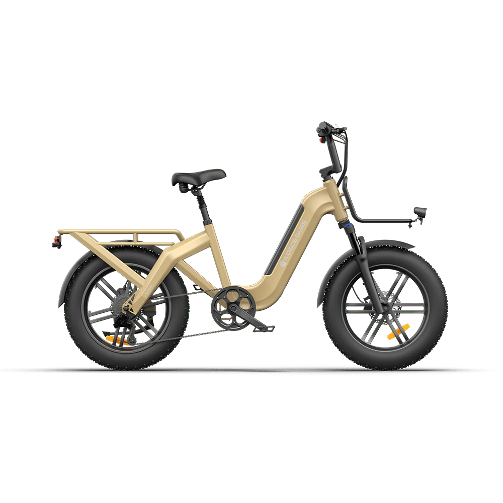 Beige ADO OASIS ONE Fat Tire Electric Bike on a white background