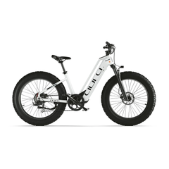 Cyrusher Aura Step-Through Electric Bike in white with black tires on a white background