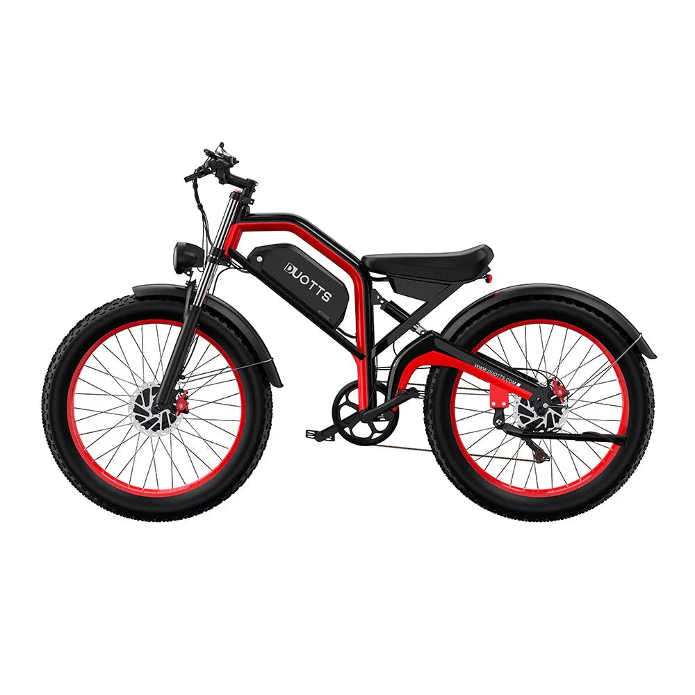 Black and red DUOTTS N26 Electric Bike on a white background