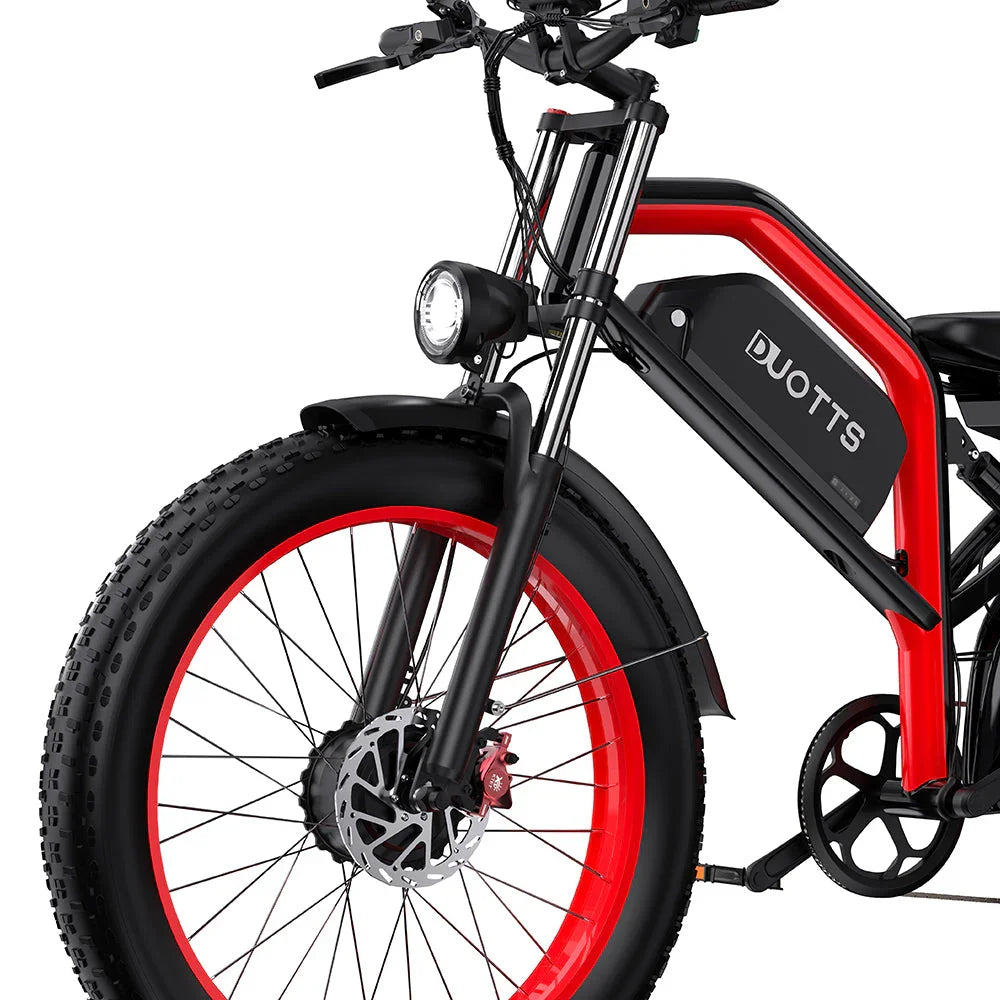 DUOTTS N26 Electric Bike with red rims and black frame on a white background