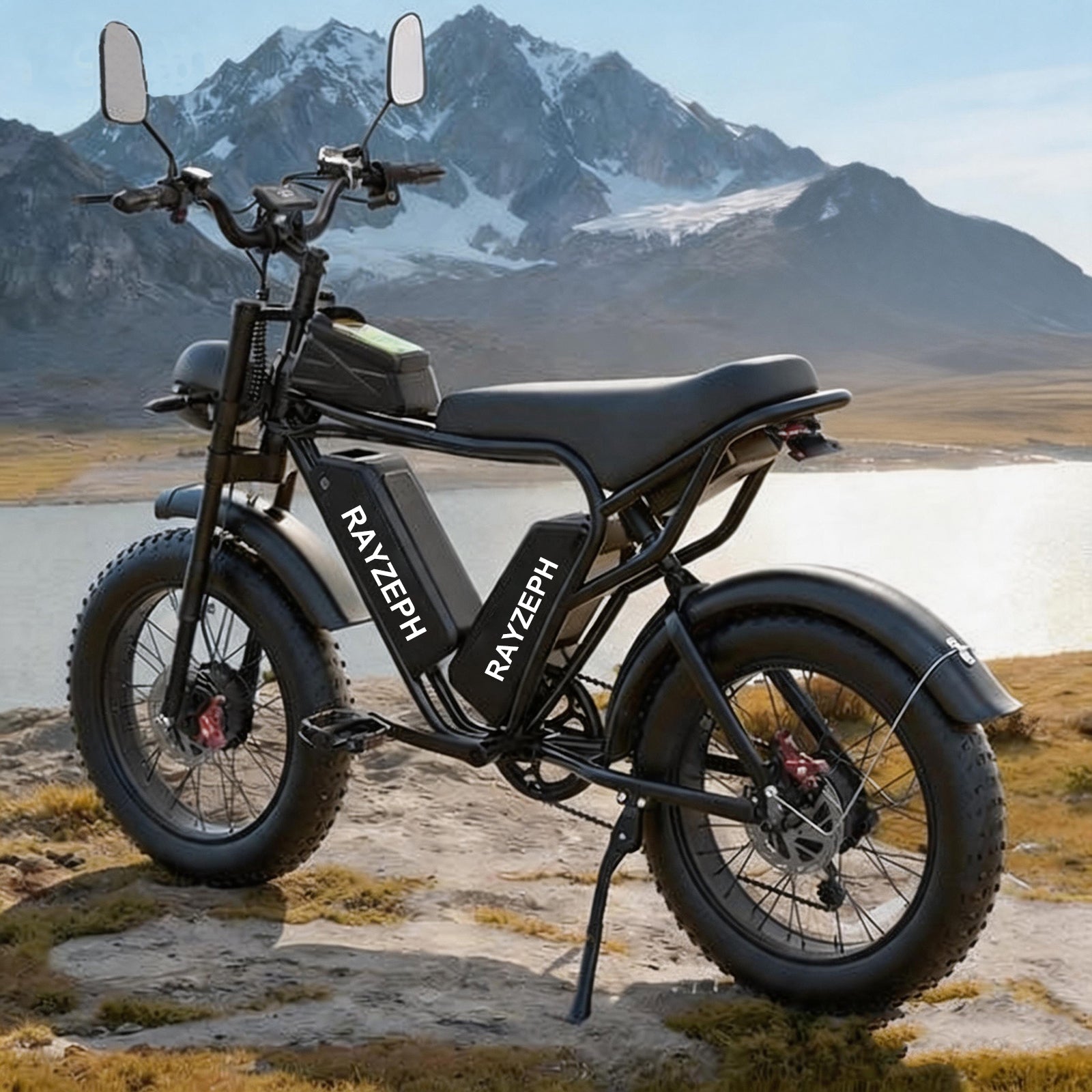 RAYZEPH C20 Max Electric Bike with a brand logo on a mountainous landscape