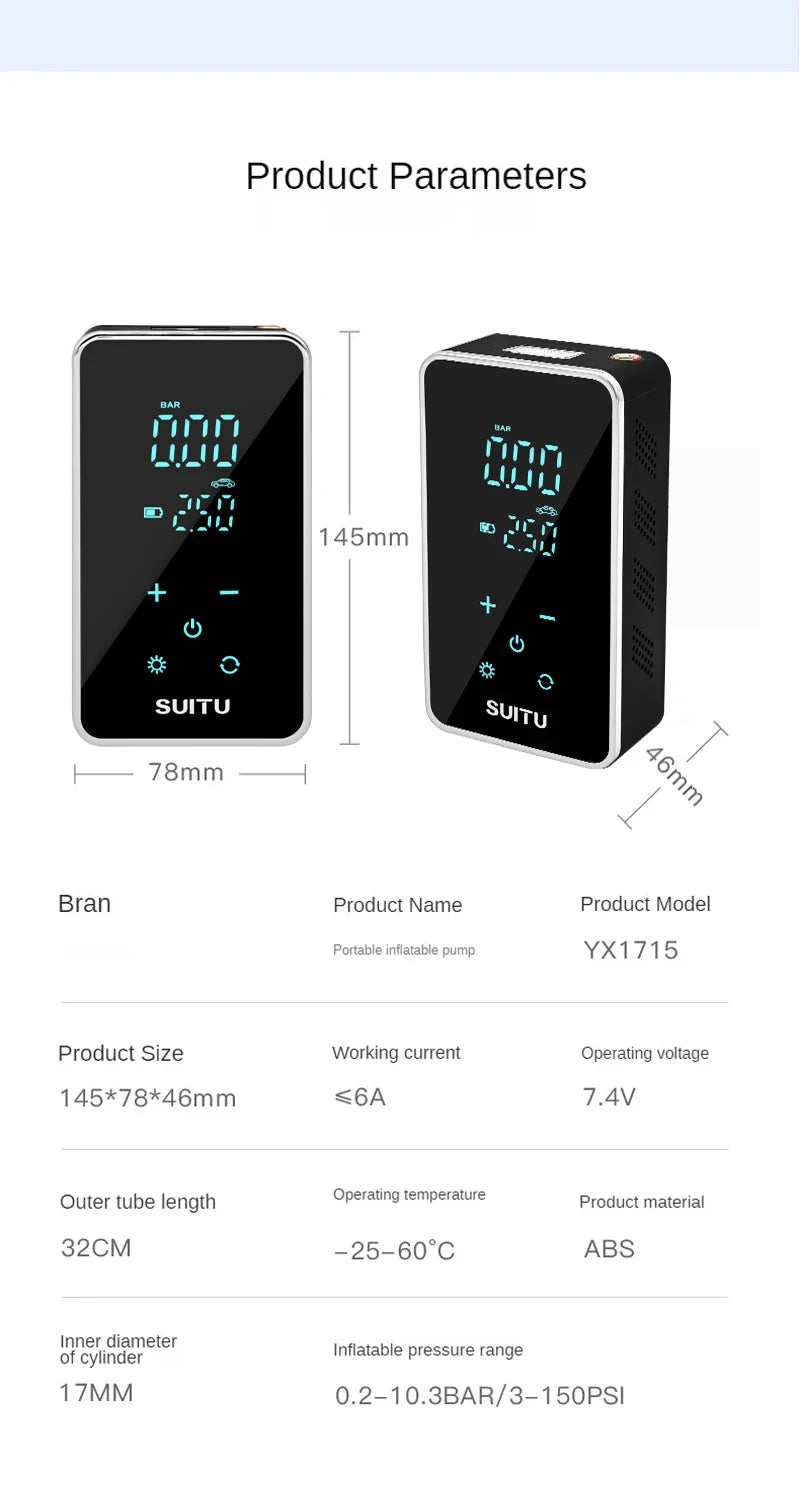Wireless Air Pump 150psi Touch Screen Portable Electric Tire Inflator For Car Bicycle Motorcycle Mini Air Compressor Injector