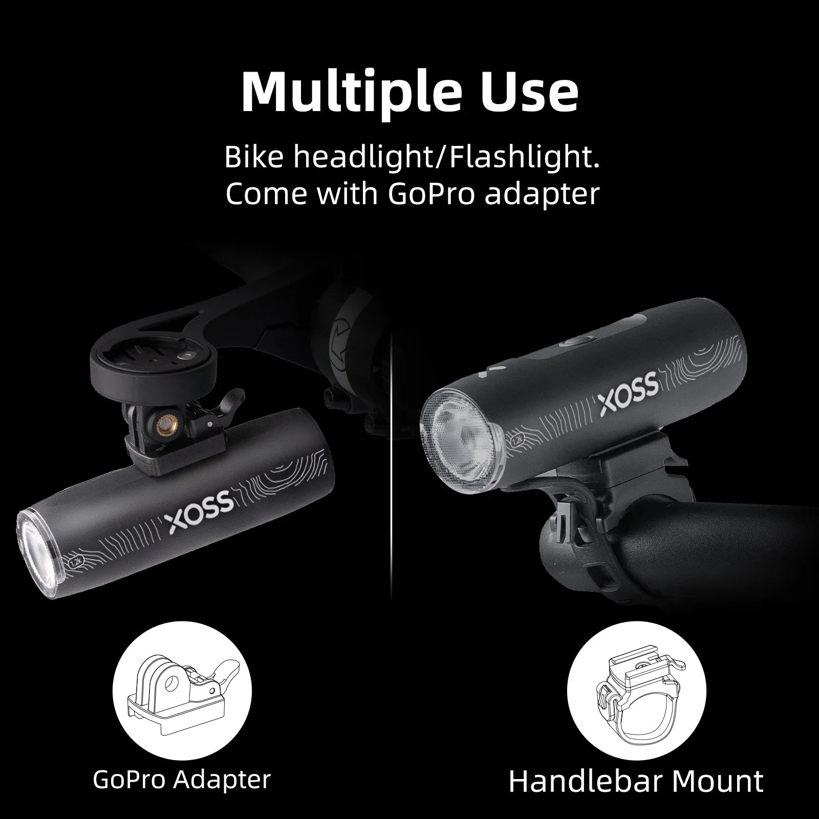 XOSS XL1200 Headlight 200-1200 Lm  Bike Light Waterproof Rechargeable Front Lamp Bicycle Light Aluminum Ultralight Flashlight