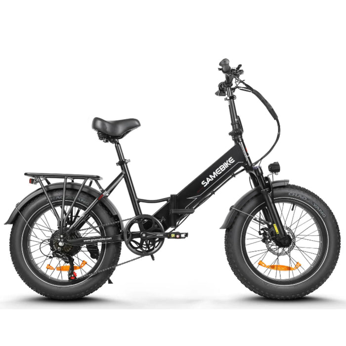 Samebike LOTDM200-II Folding Off-Road E-Bike in black with 'Samebike' branding on a white background