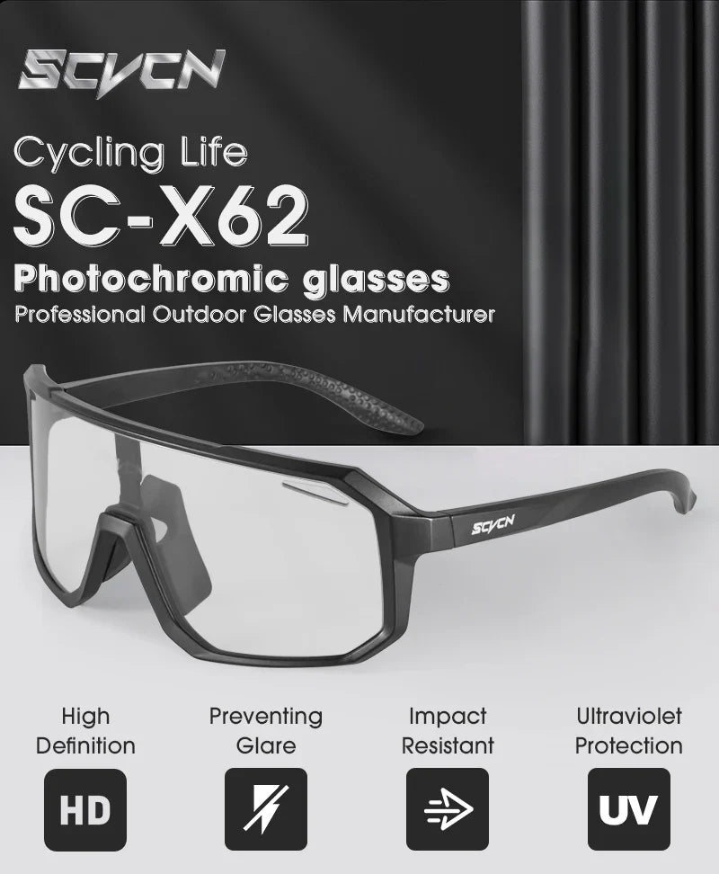 SCVCN Cycling Sunglasses Photochromic Glasses for Men Sun Mountain Bike Road Bicycle Eyewear Cycle Goggles Sports UV400 MTB